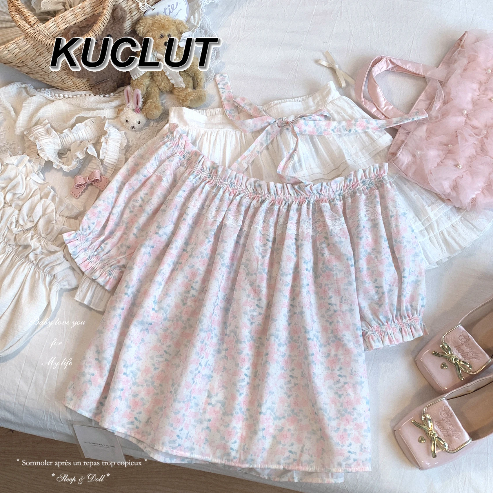 

Summer Lady Tops Korean Style Retro Sweet One Off Shoulder Blouses Femme Floral Shirt Bubble Short Sleeve Top for Women