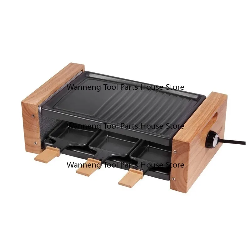 6-Person Electric Raclette Grill 900W with 6 Non-Stick Pans Adjustable Temperature Control for Home Use