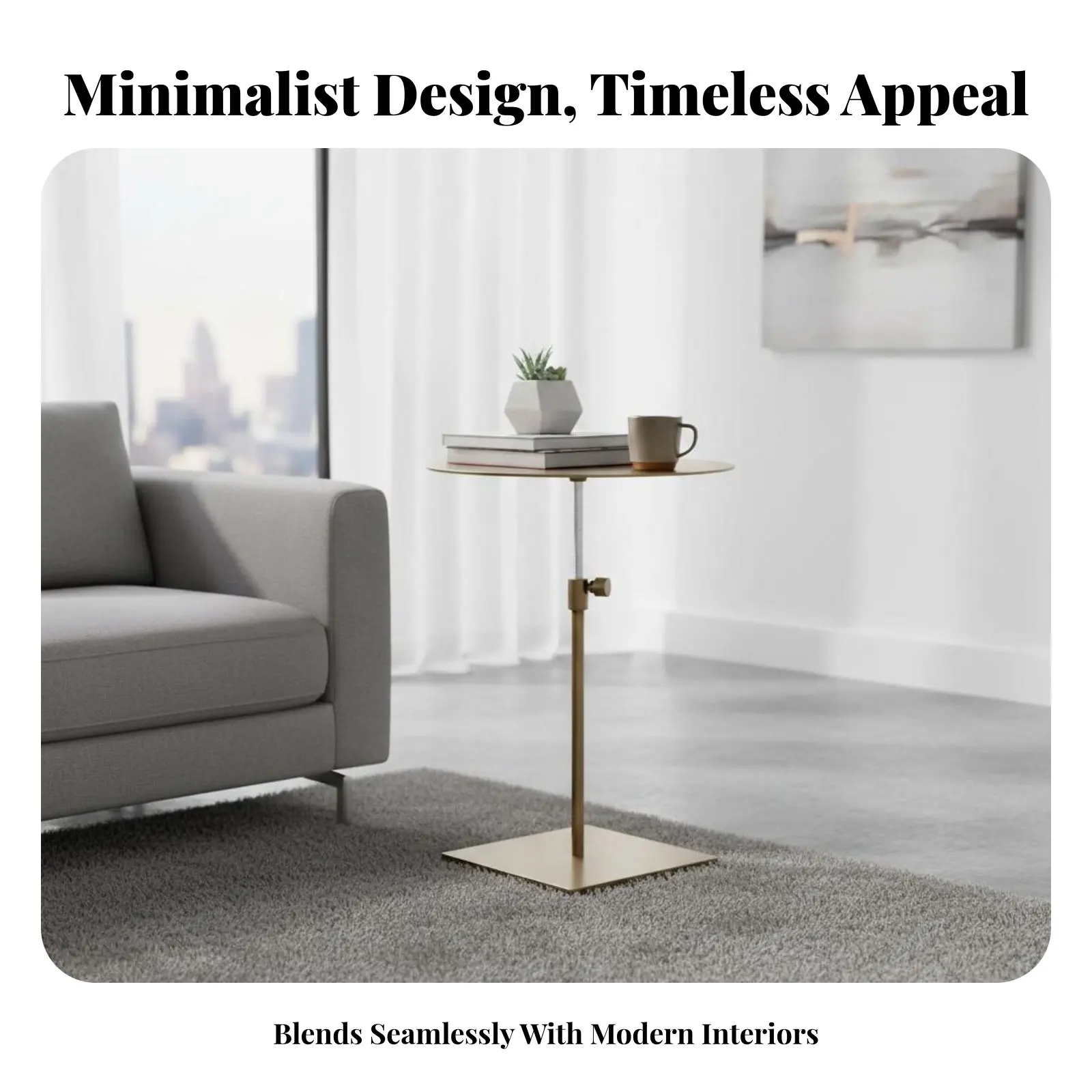 

Adjustable Pedestal Table Movable Round Drink Stand Minimalist Design Small Footprint for Homeowners, Living Room, Balcony