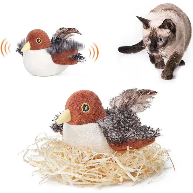 

Rechargeable Touch Activated Interactive Cat Toy Lovely Flapping Bird with Lifelike Birds Chirp for Feline Entertainment