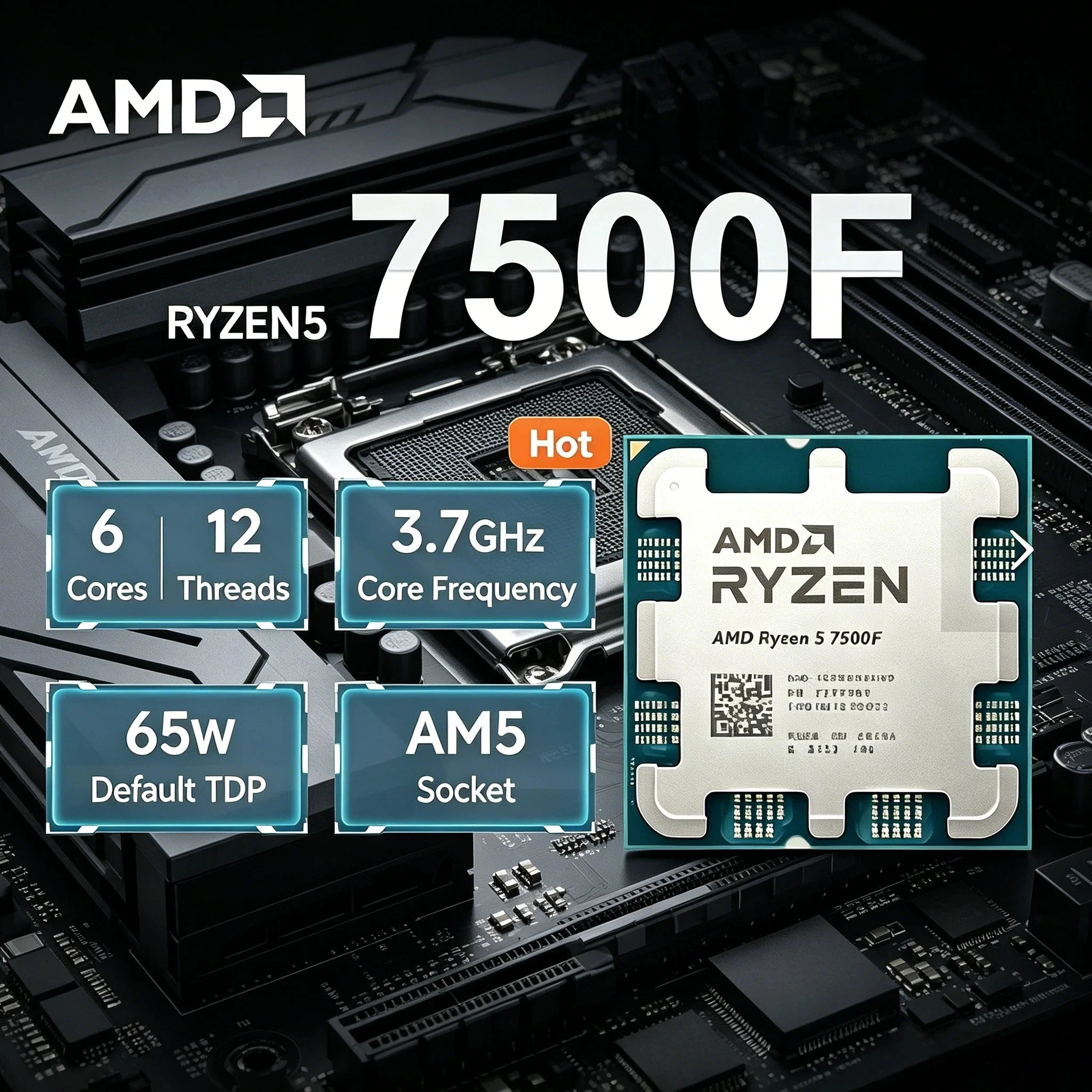 

AMD Ryzen 5 7500F 6 Core 12 Thread 3.7GHz L3 32M DDR5 5NM Socket AM5 65W Processor R5 7500F New Ultra 4K Fast Pro Max