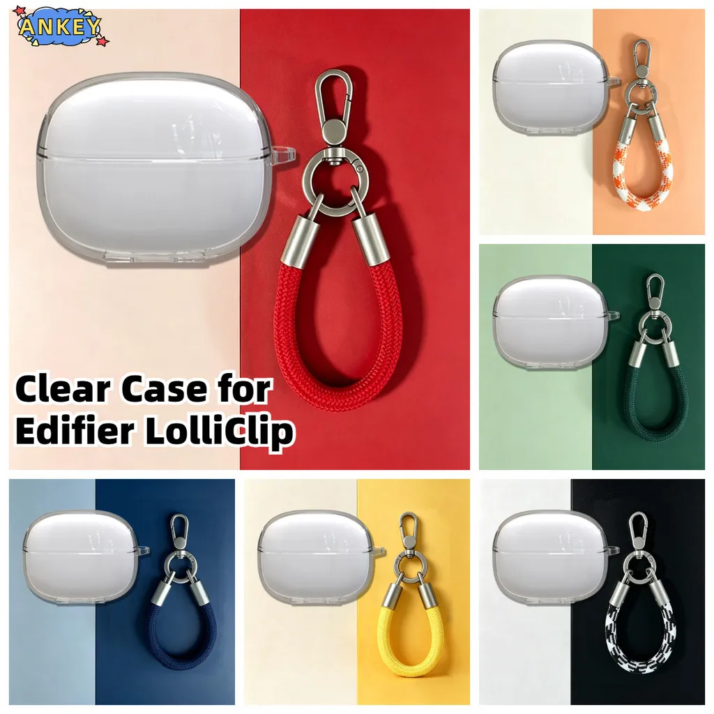 Compatible with Edifier LolliClip Wireless Bluetooth earphones transparent protective case With Coloured nylon short rope
