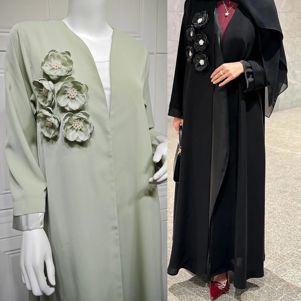 

Modest Dubai Open Abaya Flower Kaftan Women Muslim Dress Kimono Jalabiya Kebaya Caftan Marocain Femme Robe Islam Clothing Abayas