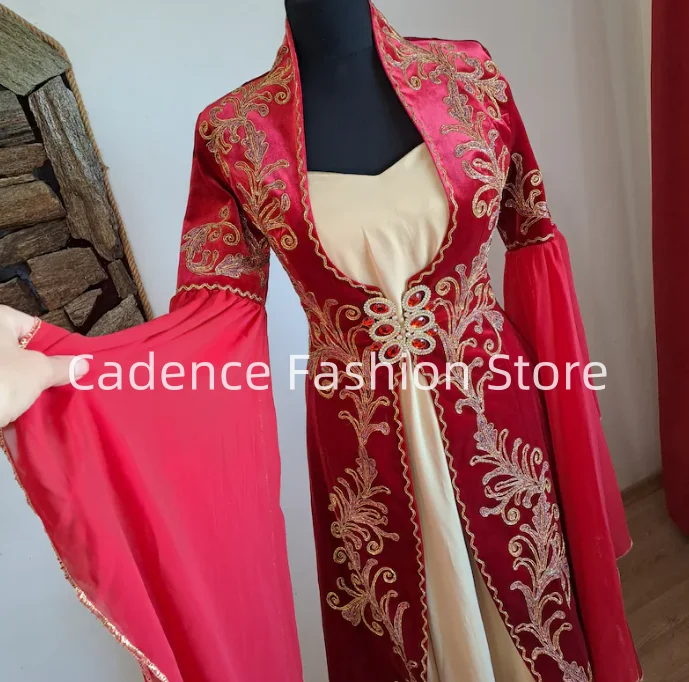 Красные традиционные винтажные бархатные турецкие свадебные платья по индивидуальному заказу, этнический халат, ближневосточные свадебные платья, платья de novia