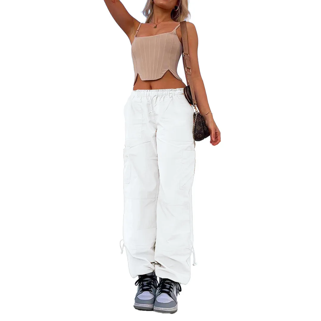 

Women's Loose Lace-up Multi-bag Straight-leg Cargo Casual Pants