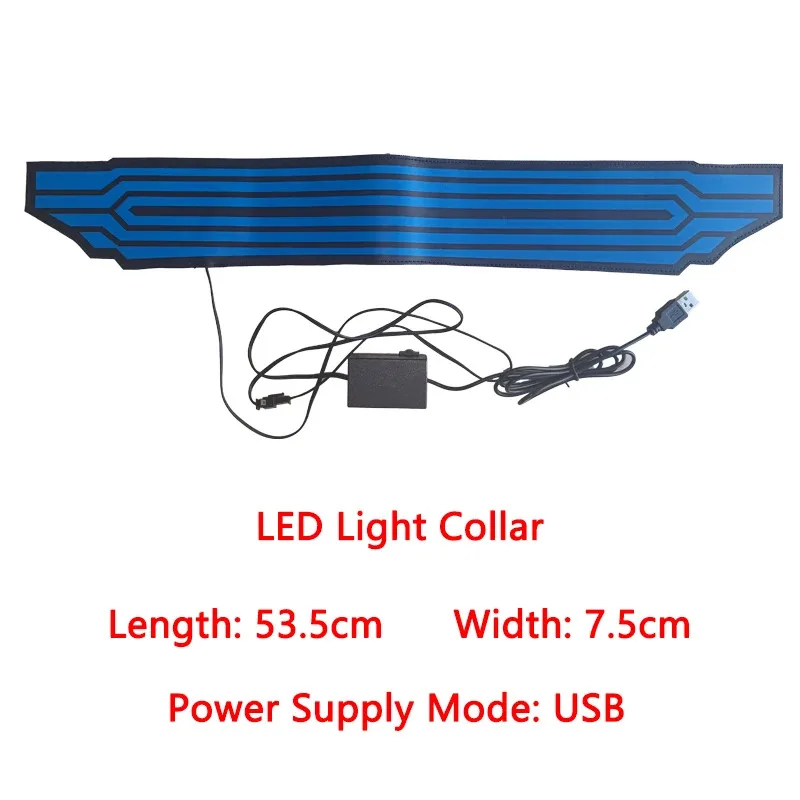 Aksesoris Cosplay Karakter Utama Samurai Game Punk Style 2077, Strip Lampu LED Biru dan Merah untuk Kerah Jaket