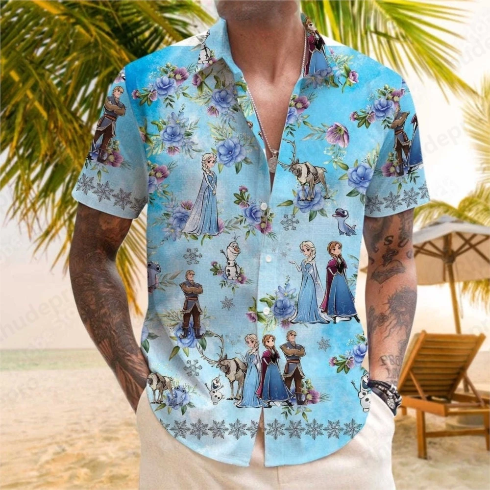 ديزني عيد الميلاد جديد أولاف المائية قميص هاواي صيفي الرجال والنساء قصيرة الأكمام زر حتى قميص عادية شاطئ قميص هاواي صيفي #5