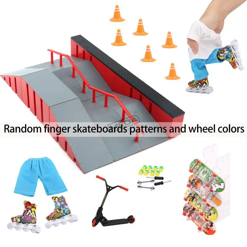 Finger Skatepark Set Professional Tech Practice Deck Platform Stunt Finger Skateboard assemblare rampa Park Skating Shoes kit Toys