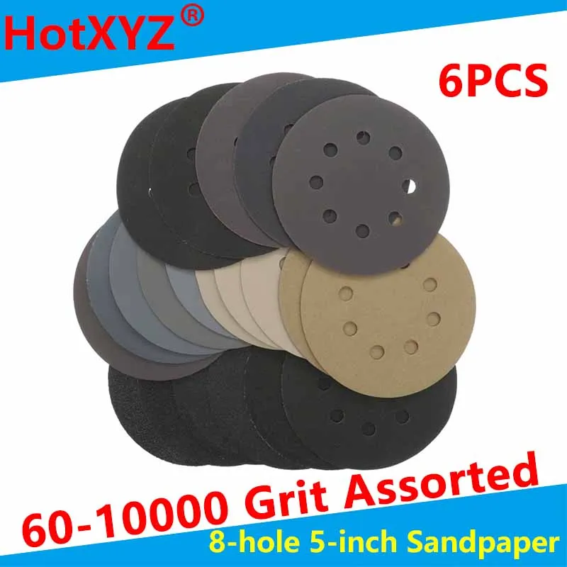 5inch 60-10000 grit Round Shape Sanding Discs Hook Loop Sanding Paper 125mm Buffing Sheet Sandpaper 8 Hole Sander Pad  6PCS