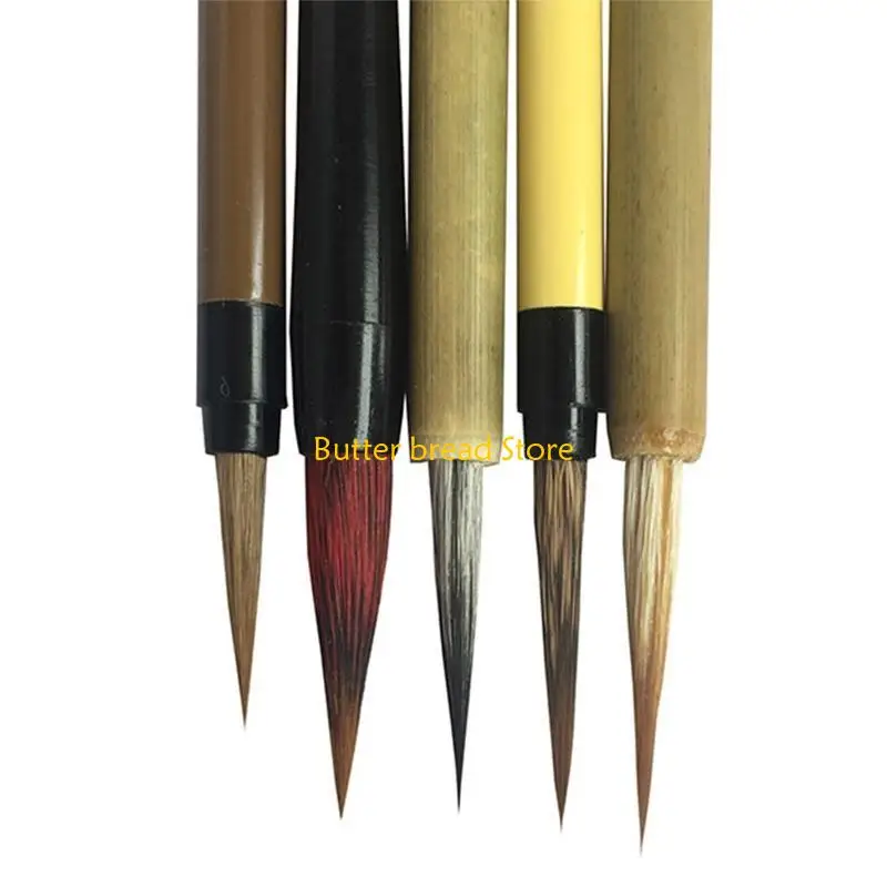 W89C Chinesisches Kalligraphie-Pinsel-Set, 5 Lining-Pinsel mit feiner Spitze, für Tuschegemälde, detaillierte Illustrationen,