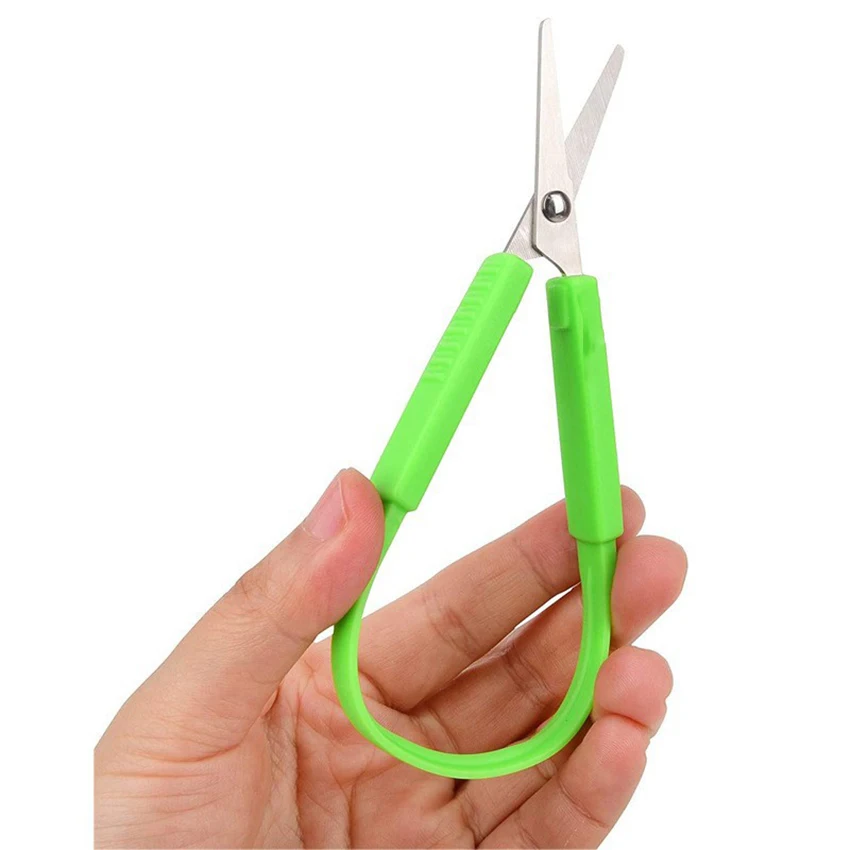 1PC Loop Scissors Colorful Grip Scissors Loop Handle Self-Opening Scissors Adaptive Cutting Scissors for Children Adults