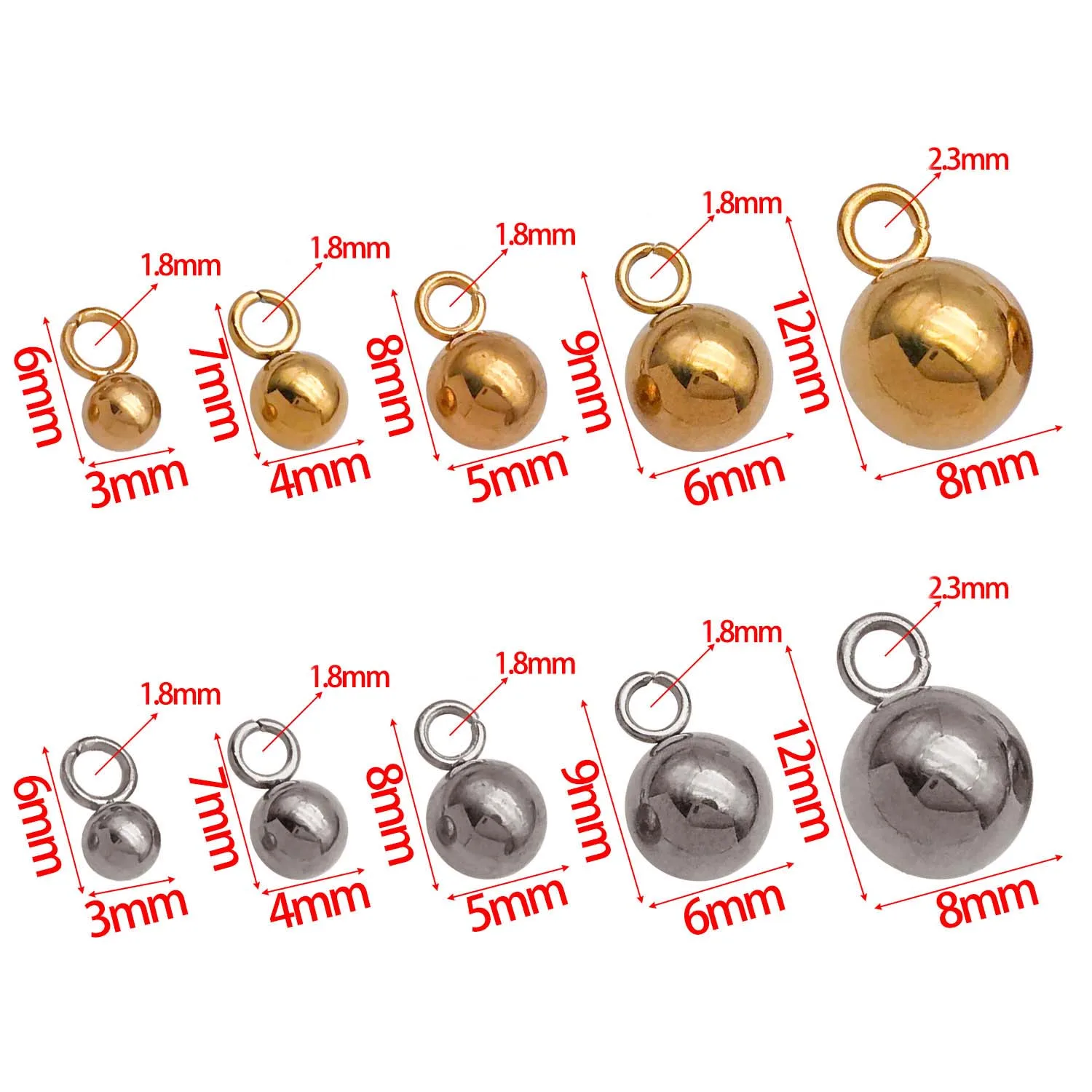 20pcs Stainless Steel Round Solid Ball Bead Charms for DIY Bracelet Necklace Earrings Jewelry Making Accessories image 2