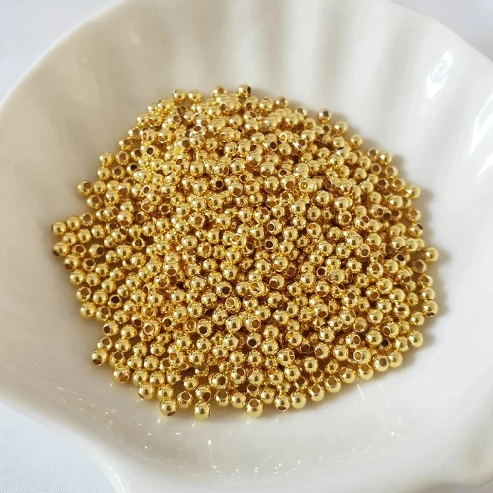 خرز كروي دائري من الفولاذ المقاوم للصدأ مطلي بالذهب عيار 18 قيراط لصنع المجوهرات، خرزة فاصل فضفاضة، سوار ذاتي الصنع، قلادة، إكسسوارات، 2-6 مم