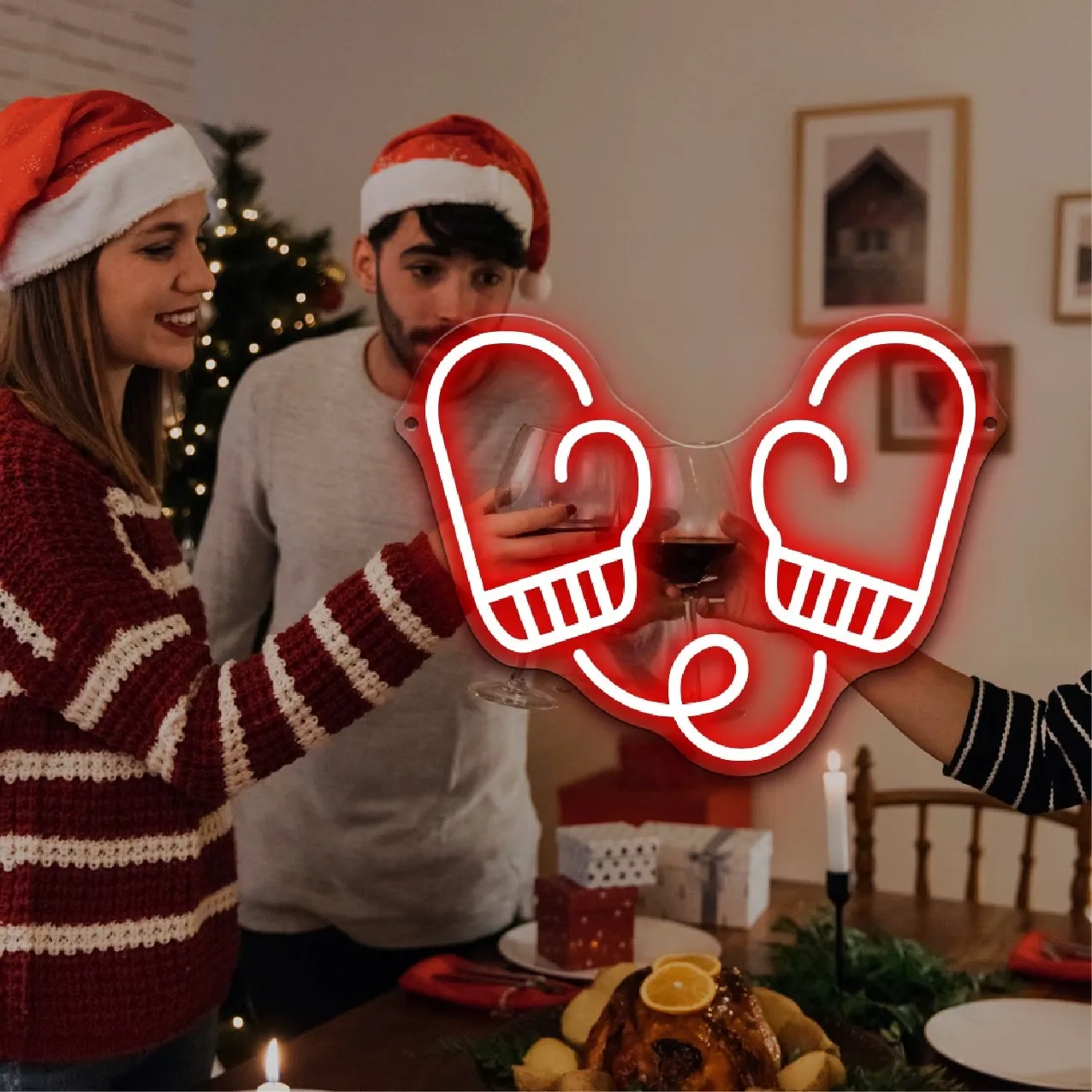 Red White Christmas Mitten Neon Sign LED Wall Hanging Lamp Winter Holiday Xmas Tree Indoor Wall Art Decoration