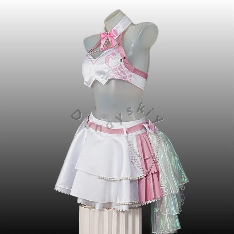 Wuthering Waves Aemeath Cosplay Costume Korea 2nd Anniversary Idol Outfit White Pink Frilled Mini Skirt Game Stage Cos Halloween view 2