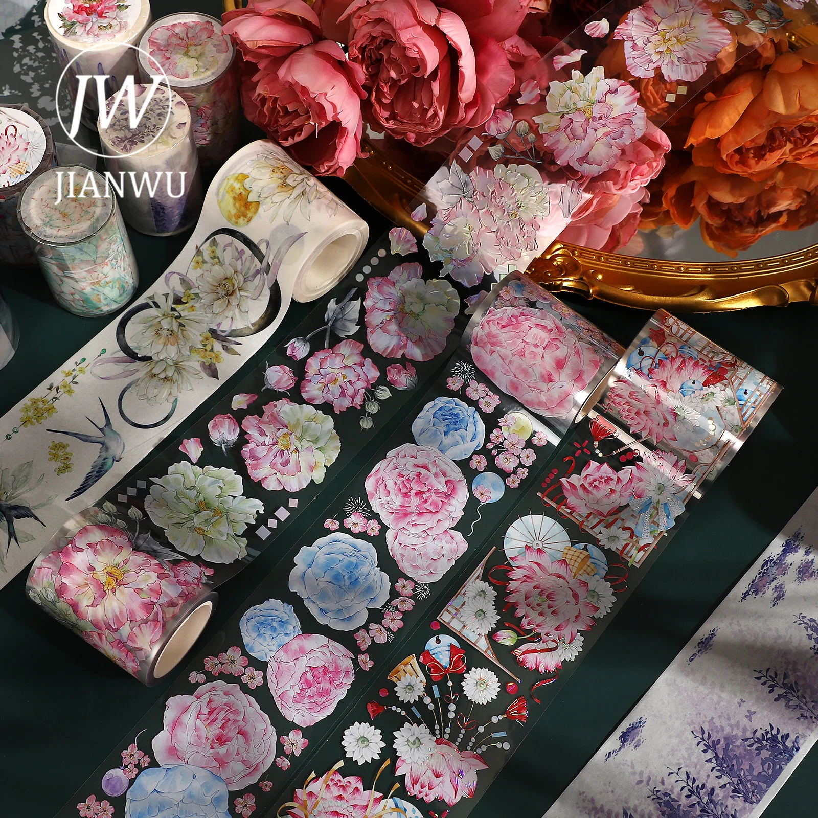 

JIANWU Multiple Specifications Vintage Character Flower Material Decor PET Washi Tape Creative DIY Journal Collage Stationery