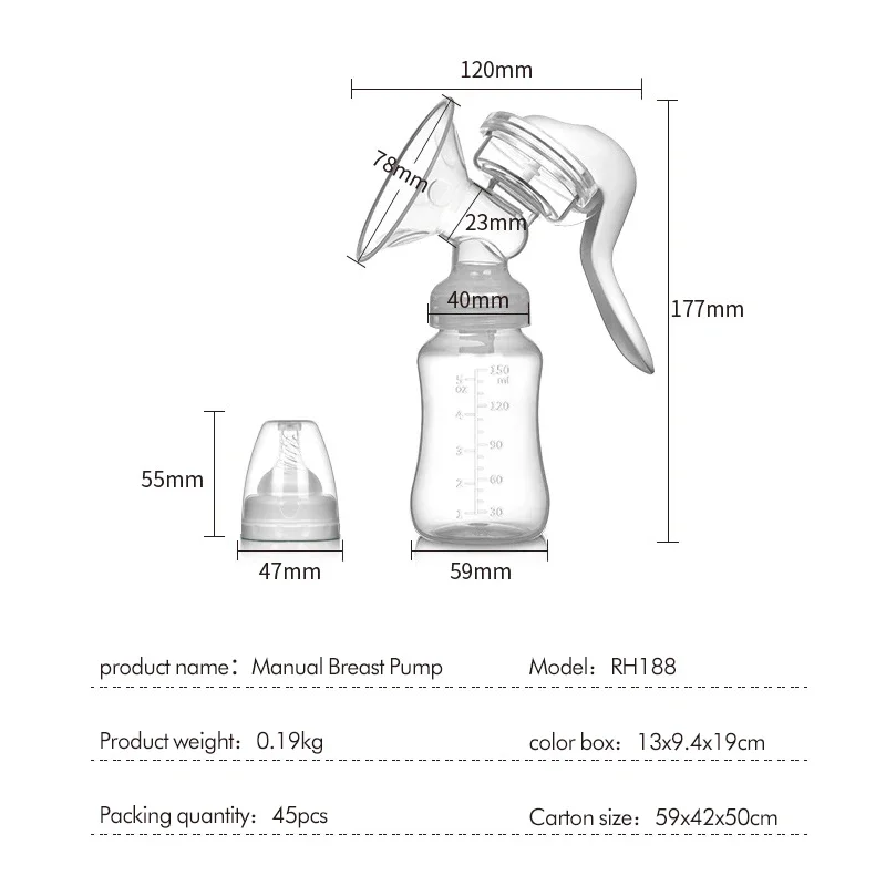 Pompa per l'allattamento al seno manuale originale latte materno silicone PP bottiglia per il latte funzione capezzolo tiralatte forniture post-partum