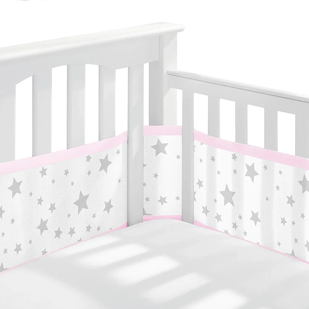 Baby Breathable mesh bed liner fits 4 panel crib sandwich breathable bed around baby fence