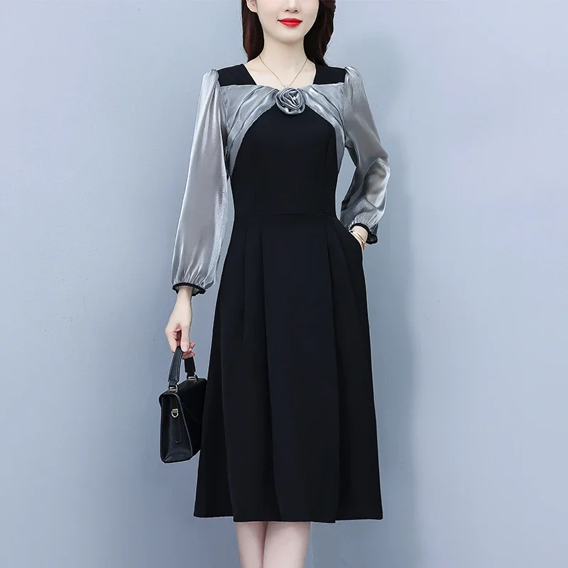 

Women's Elegant Floral Plus Size Slim Patchwork Personality Dress 2026 Spring Autumn French Style Mid-Length Fashion Dress