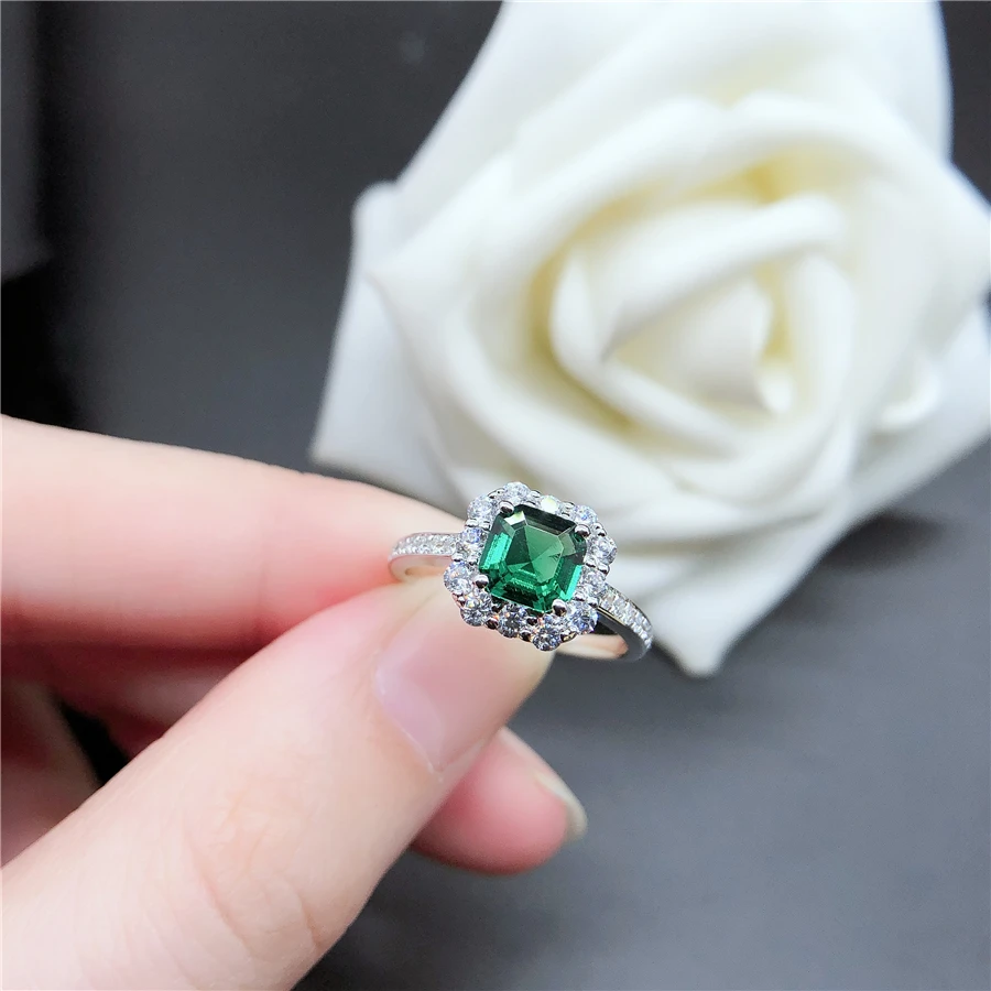Aus gezeichnete reine Weißgold 18 Karat Ring 1 Karat Smaragd Verlobung sring Frauen echte Gold grün Diamant Hochzeits schmuck Party Zubehör – Detail 5