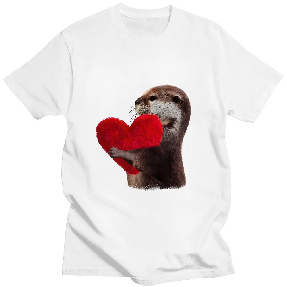 Otters Tshirts Kawaii Animal T-shirt 100% Cotton Shirt Unisex Loose Clothes Lovely Graphic T Shirts Casual Fashion Short Sleeve