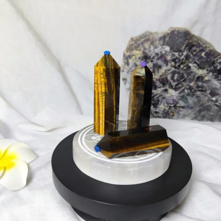 5-9cm Natural Crystal Wand Tiger Eye Quartz Point Plating Gemstone Tower Mineral Specimen Healing