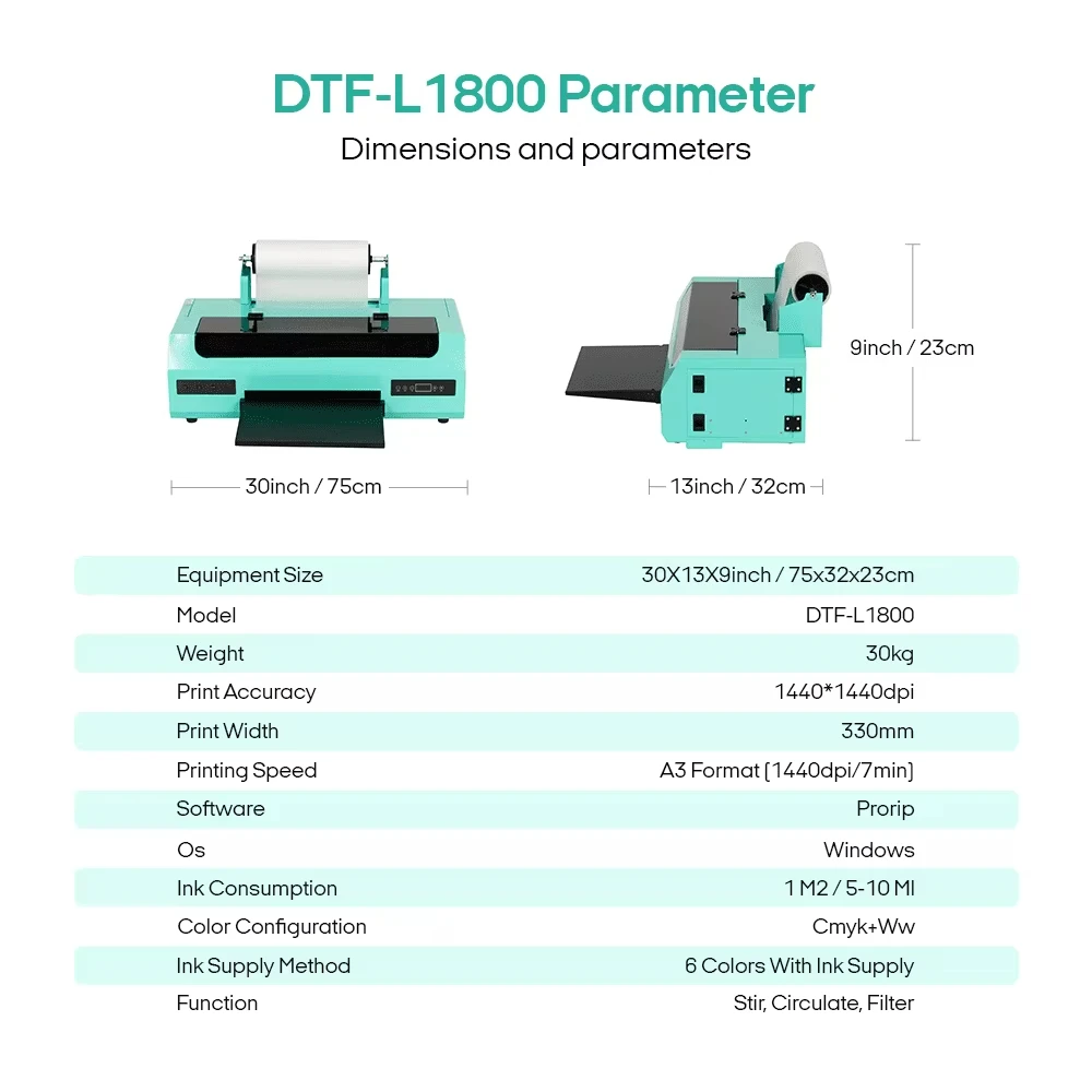 To DTF Transfer Printer A3+ L1800 DTF Printer T Shirt Printing Machine With Curing Oven for Clothes Hoodies Jeans