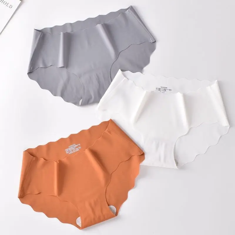 Injpants sans couture à bord ondulé pour femmes, culottes sexy, taille moyenne, confortables, lingerie féminine