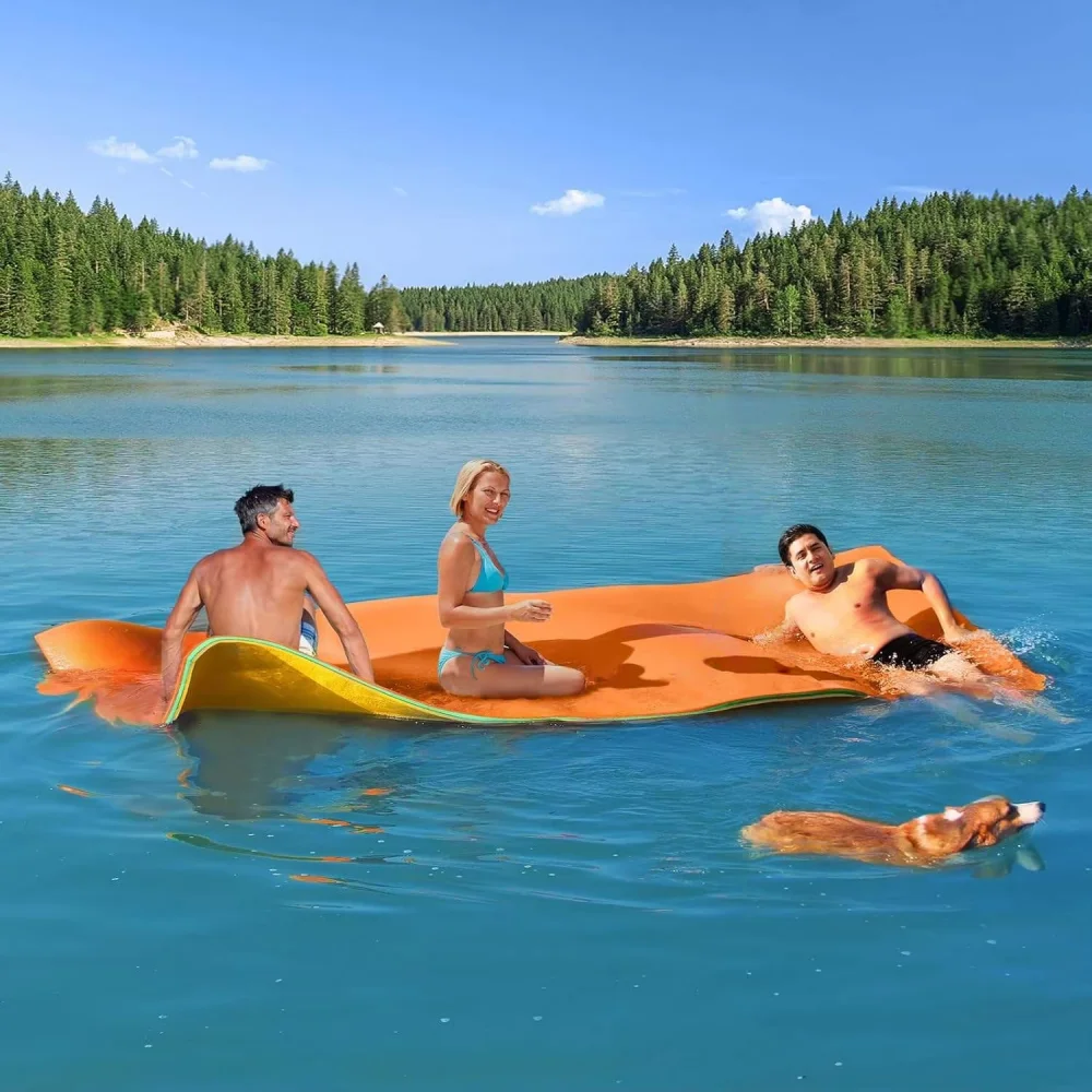High-Density XPE Foam Floating Water Mat 12 X 5 Ft Tear-Resistant Lily Pad for Lake Beach Pool 16.4' Elastic Bungee Tether