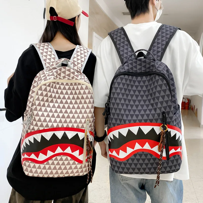 

Men's Niche Fashion Plaid Shark Bag Backpack Student School Bag Large Capacity Street Backpack