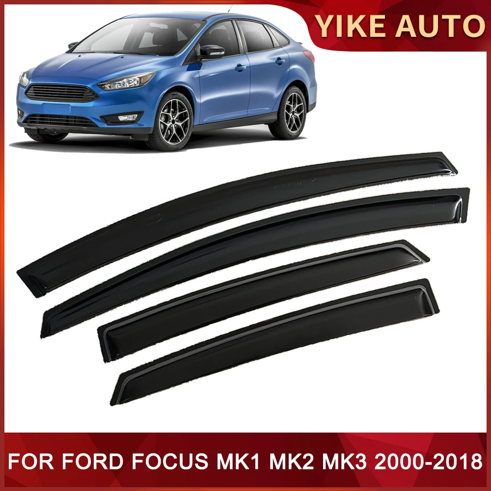 For Ford Focus MK1 MK2 MK3 2000-2018 Auto Side Window Wind Deflectors Visors Black Rain Guard Door Shades Dark Smoke Ventvisor