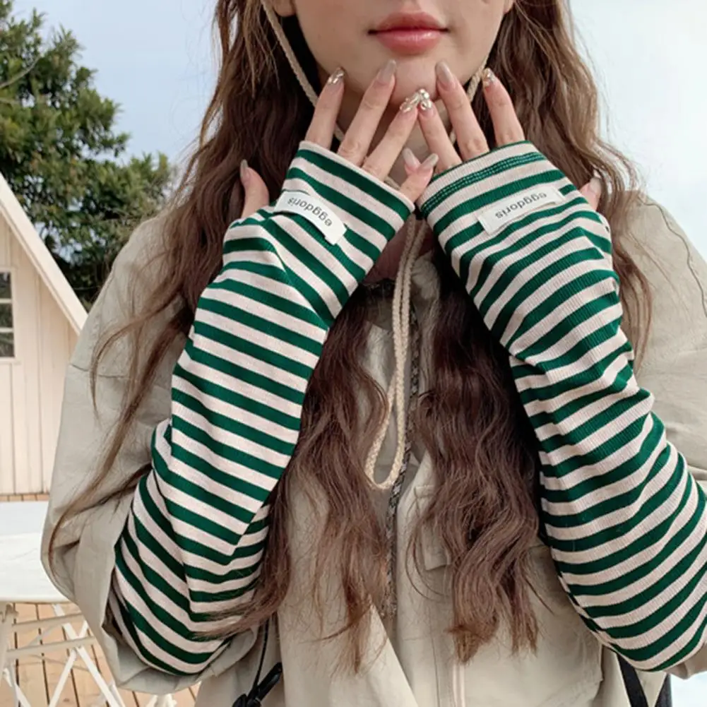 للرجال والنساء، قفازات طويلة بدون أصابع للحماية من الأشعة فوق البنفسجية، غطاء ذراع مرن لركوب الدراجات، أكمام واقية من الشمس، أكمام ذراع مخططة