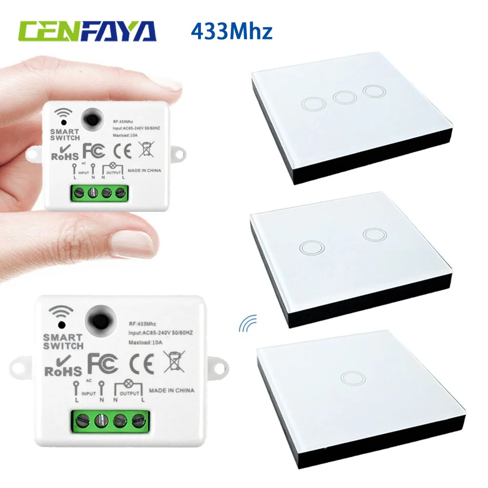 

CENFAYA 433 МГц RF умный выключатель света релейный модуль приемника 110 В 220 В 230 В беспроводная стеклянная сенсорная настенная панель пульт дистанционного управления fr лампа