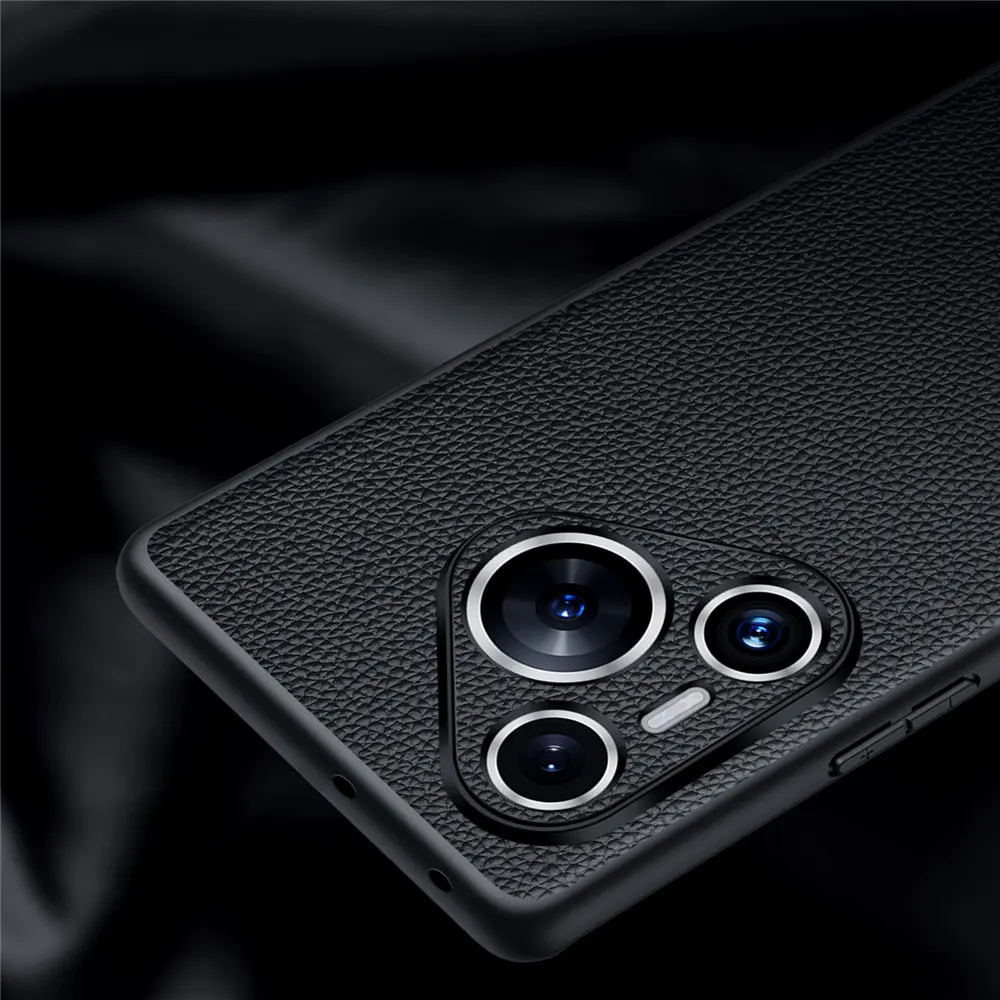 Genuine Cowhide Cowhide Leather Litchi Case for Huawei Pura 70 Pro+/70 Ultra Retro Business Armor Back Cover