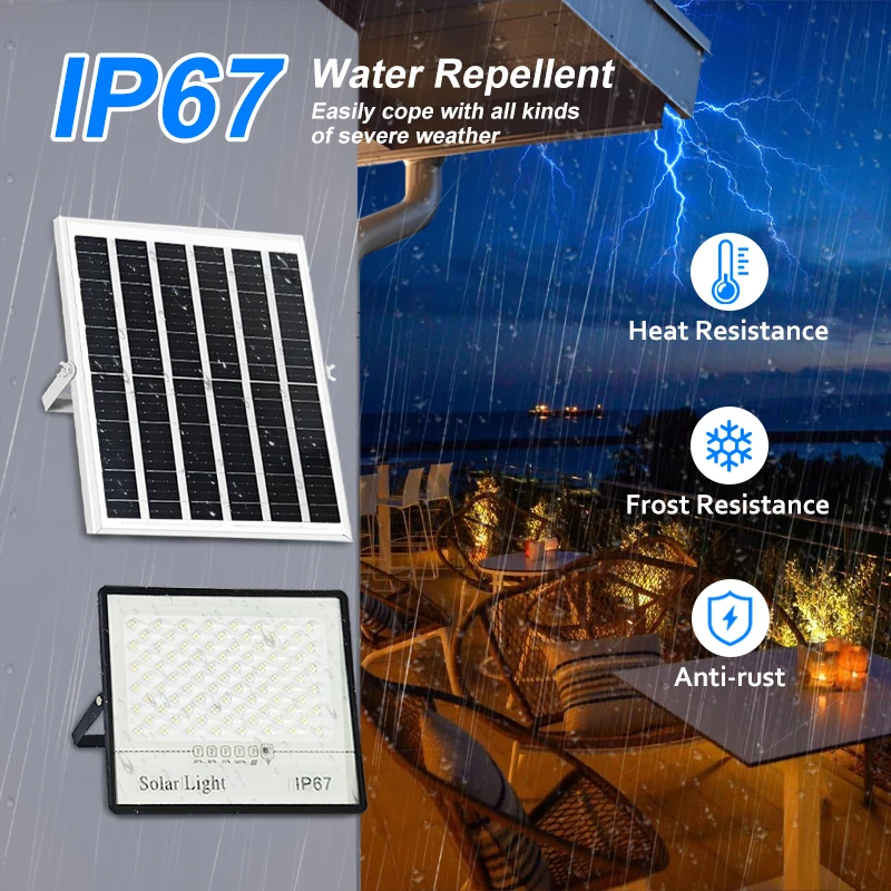 

Solar Light Outdoor IP67 Waterproof Heat Resistant Anti-rust 180° Adjustable Solar Panel LED Floodlight with Remote Control