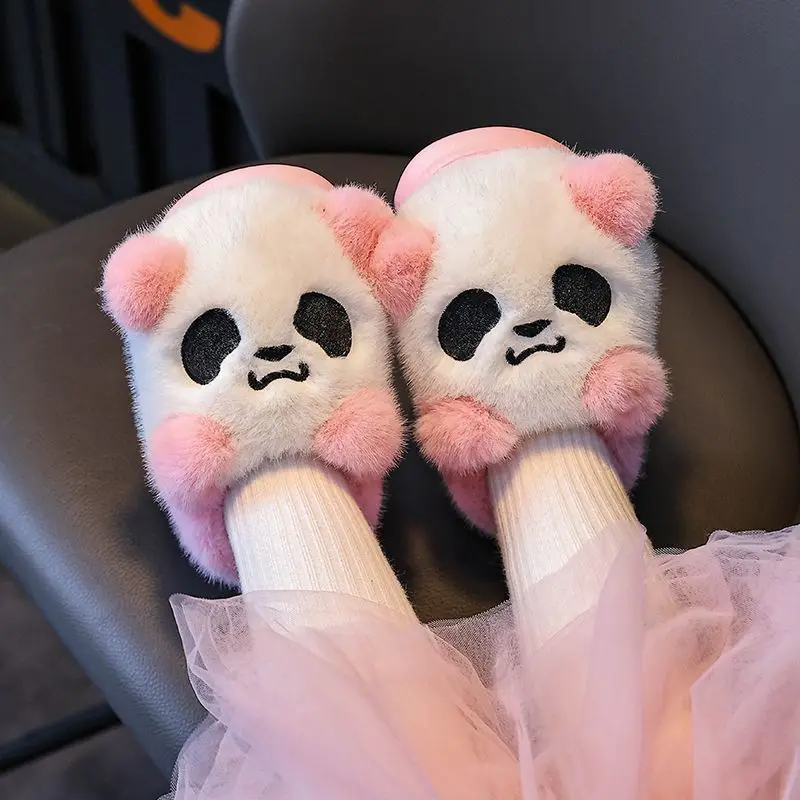 Kids Cartoon Panda Winter Warm Furry Cotton Shoes Parent Child Design Autumn Winter Essentials Cozy Soft Indoor ​Slippers