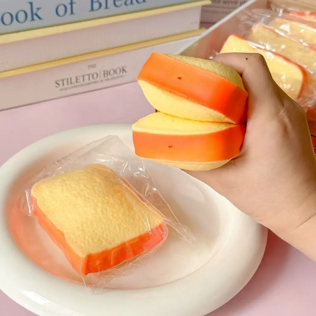 Rainbow Toast Squishy Fidget Toy Creative Bread Slice Stress Relief TPR Soft Rubber Rebound Squeeze Food Model for Kids
