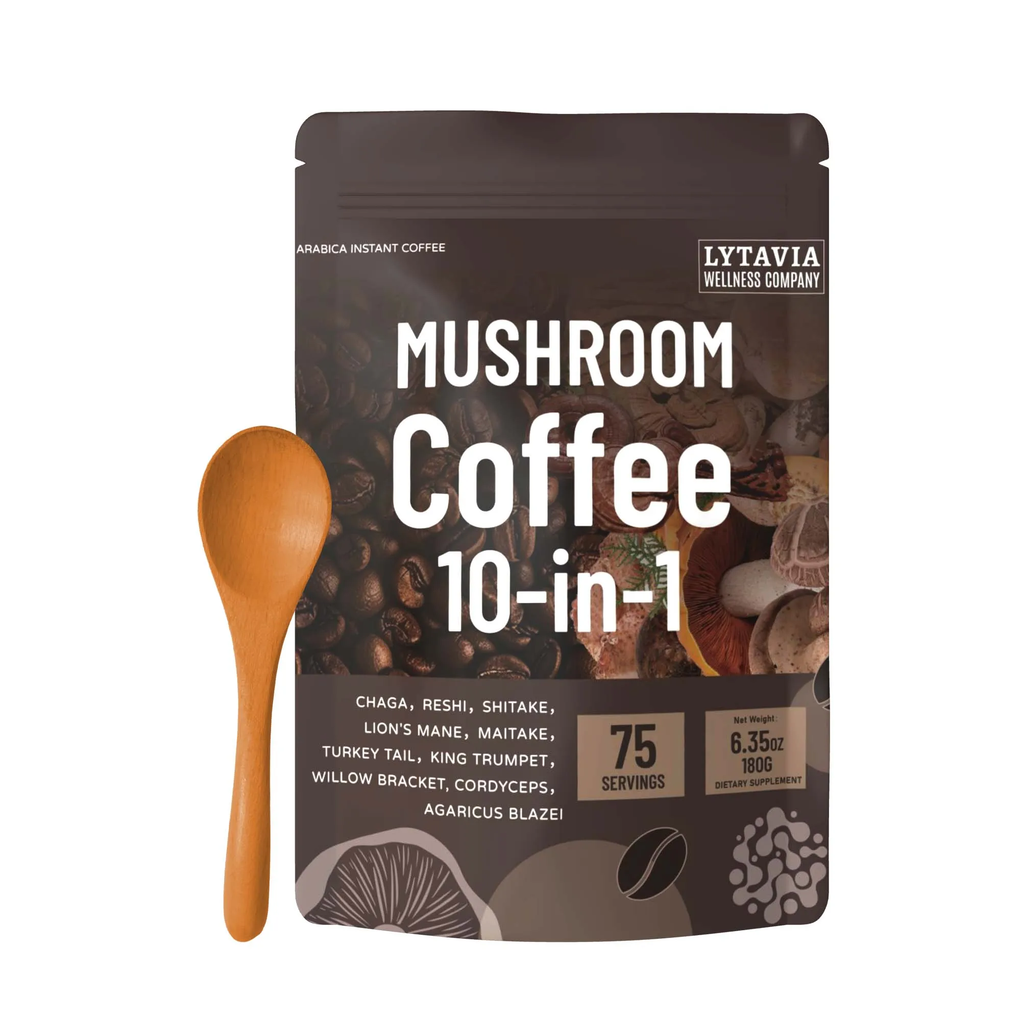 Café champignon avec 10 champignons adaptogènes et huile MCT, café instantané cultivé aux États-Unis, avec queue de dinde, Shiitake, crinière du Lion