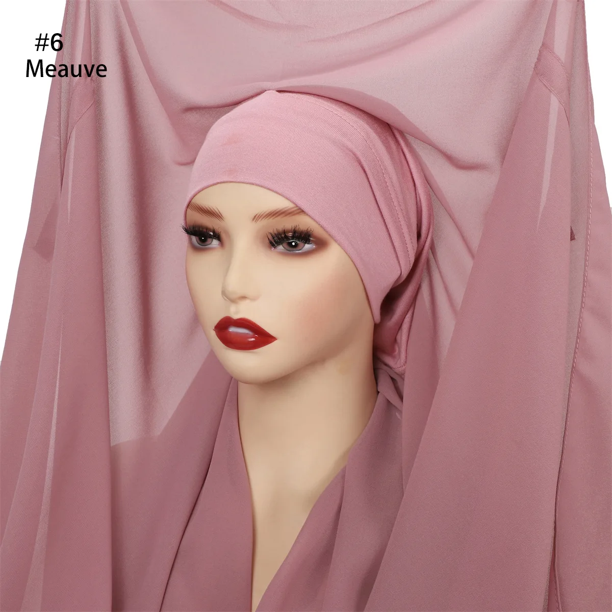 

Tone-on-Tone Elastic Turban Hat + Solid Chiffon Scarf Magnetic Buckle Set Headwrap Hijab