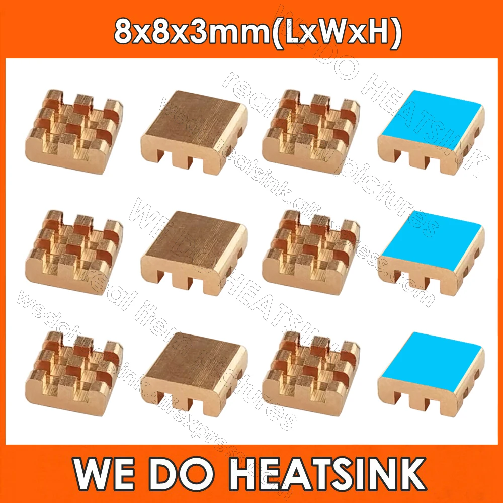 

WE DO HEATSINK 8x8x3mm Without or With Thermal Pad 8Pure Copper Heatsink Cooler Radiator