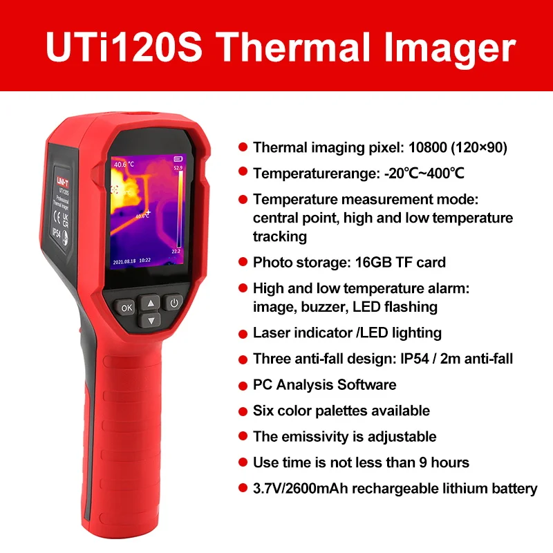 UNI-T Wärmebildkamera UTI120S 120x90 Infrarot-Wärmebildgerät UTI120S Plus Thermografische Kamera für Fußbodenheizungsrohr-Prüfung