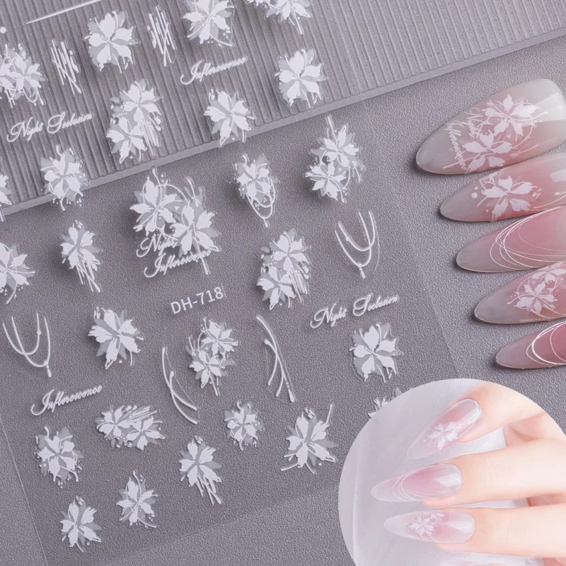 

Hot-Selling Internet Celebrity Liquid Pure Desire Floral White Flower Art Decoration Stickers DIY Wearable Nail Making Wholesale