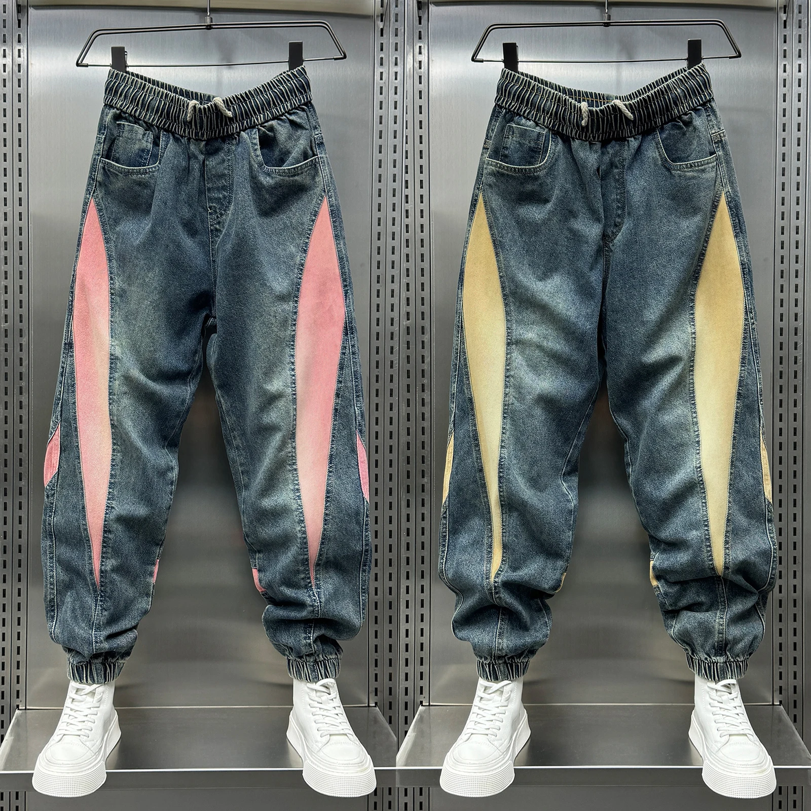 

Trendy Color Blo Design Men's Jeans Loose Cuffed Pants Harlan Casual Wear Waed Denim Autumn Season Comfortable Fit