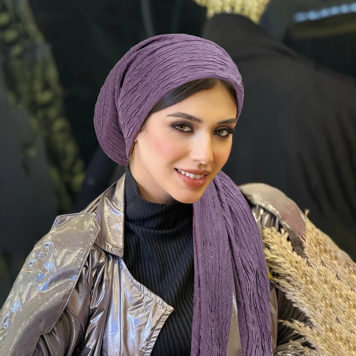 قبعات حجاب عمامة بلون سادة، أشرطة رأس طويلة الذيل، قبعات إسلامية ناعمة قابلة للتمدد، قبعة كيميائية قابلة للتنفس للنساء والفتيات