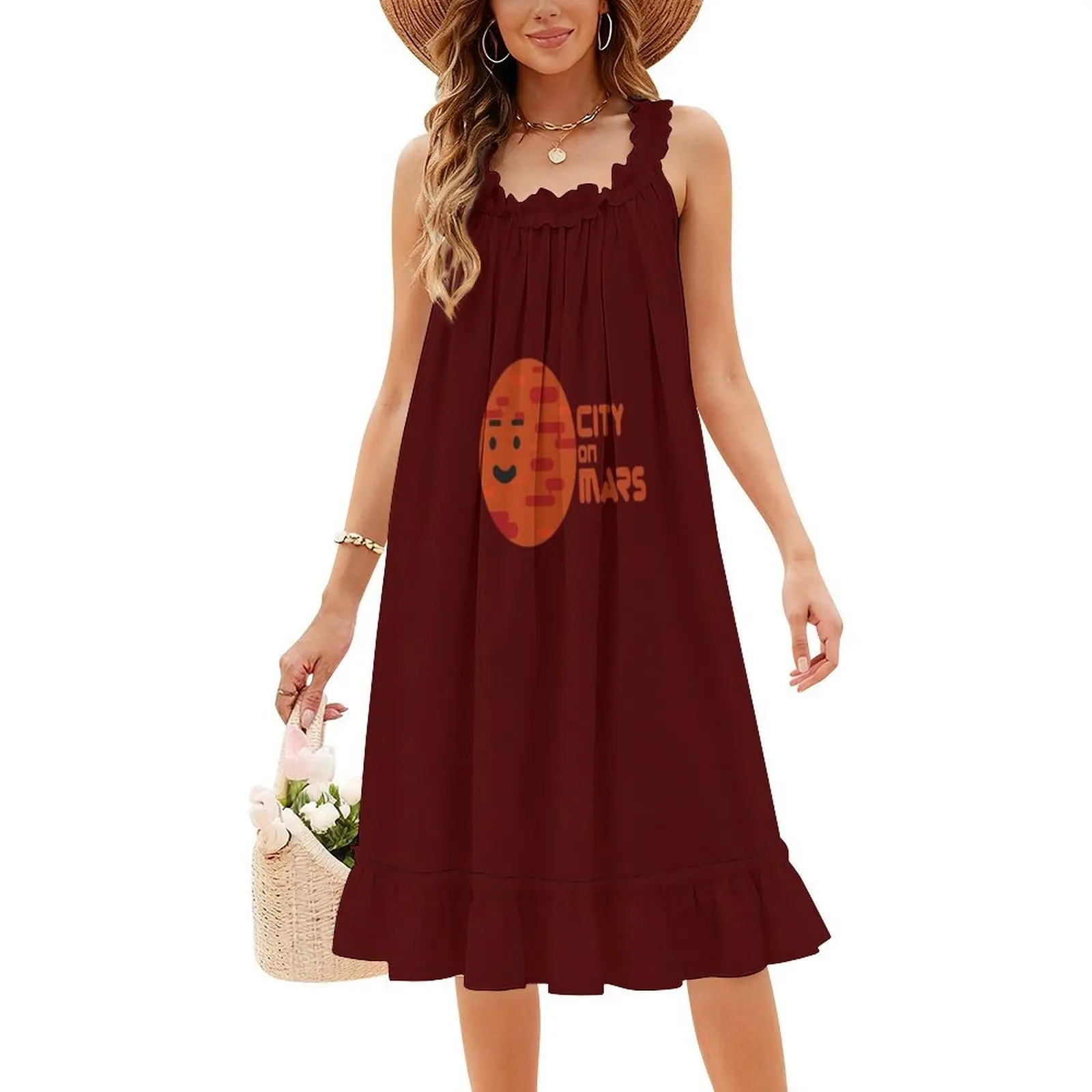 فستان City On Design With Planet Bohemian بدون أكمام للنساء مطبوع عليه فساتين حفلات الشاطئ النظام الشمسي Planet City Musk Happy