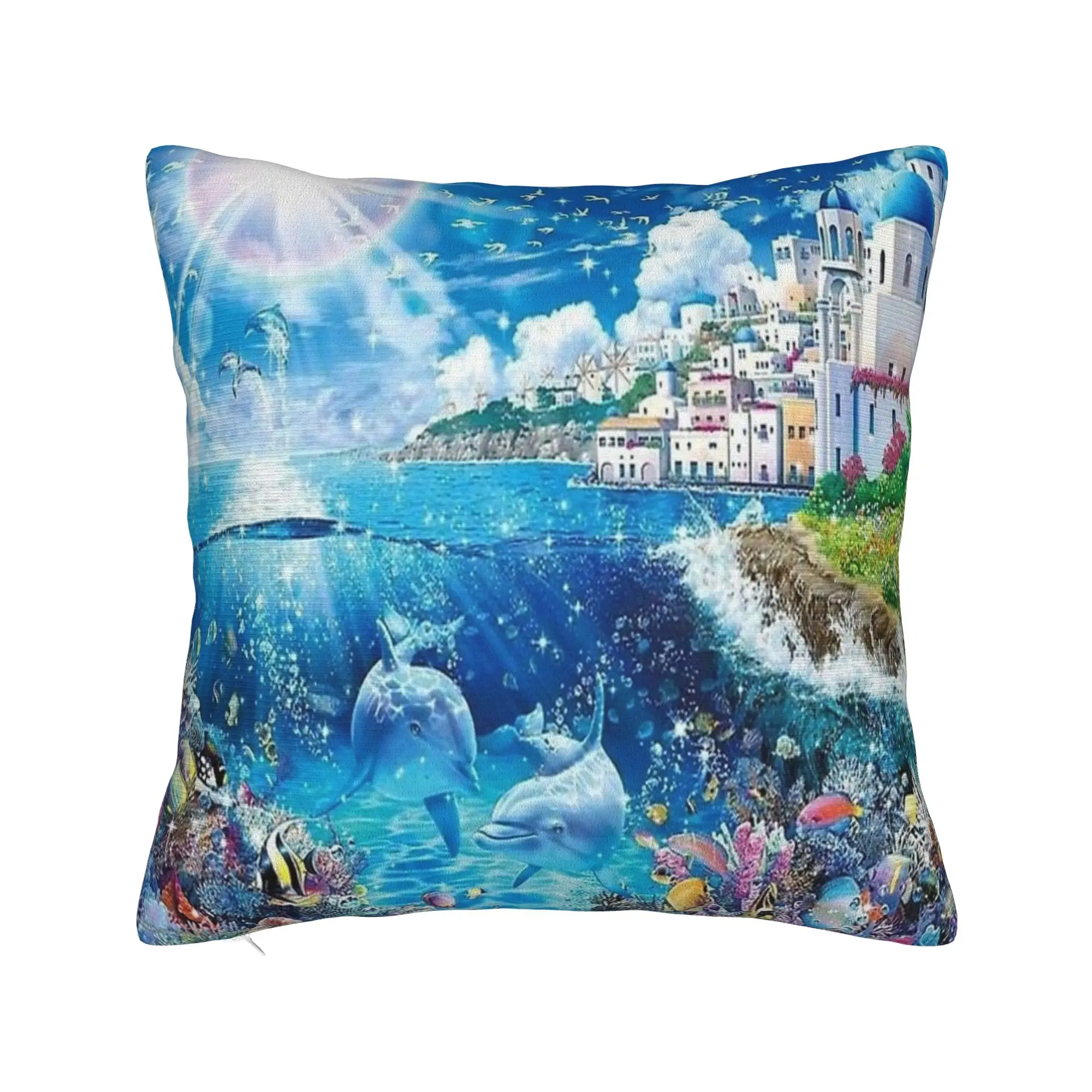 Dolphin Heaven How It Feels Square Pillowcases Polyester Seat Frutiger Aero Cushion Cover Creative Decorative Pillow Cover 45*45