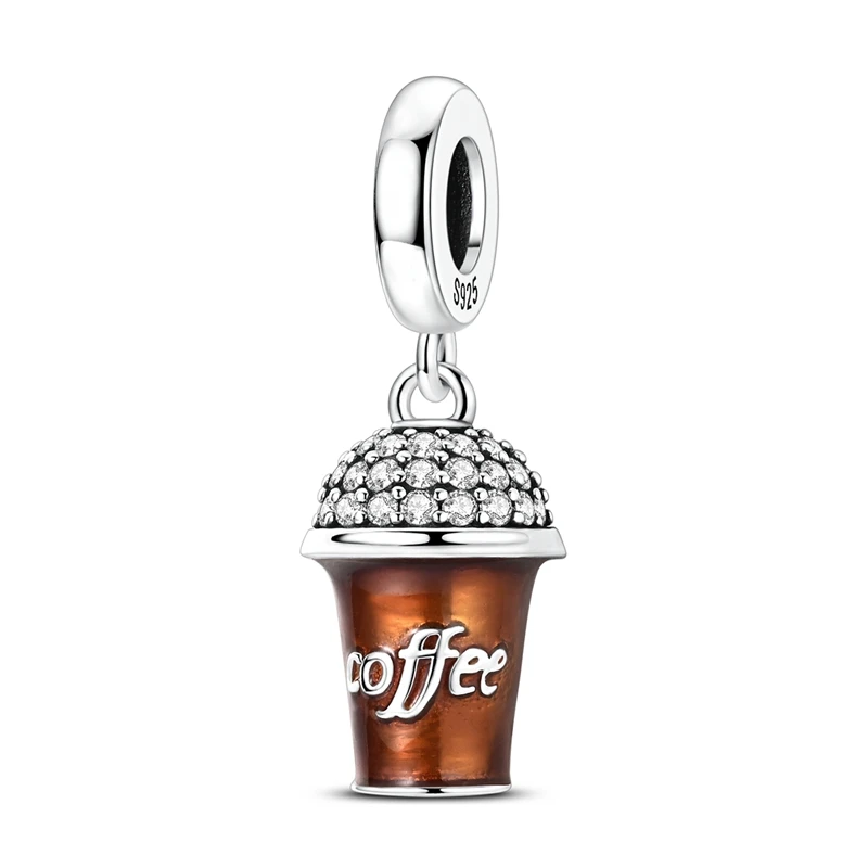 

925 Sterling Silver Charms Bead Coffee Cup Dangle Fit Original Bracelet DIY Women Jewelry