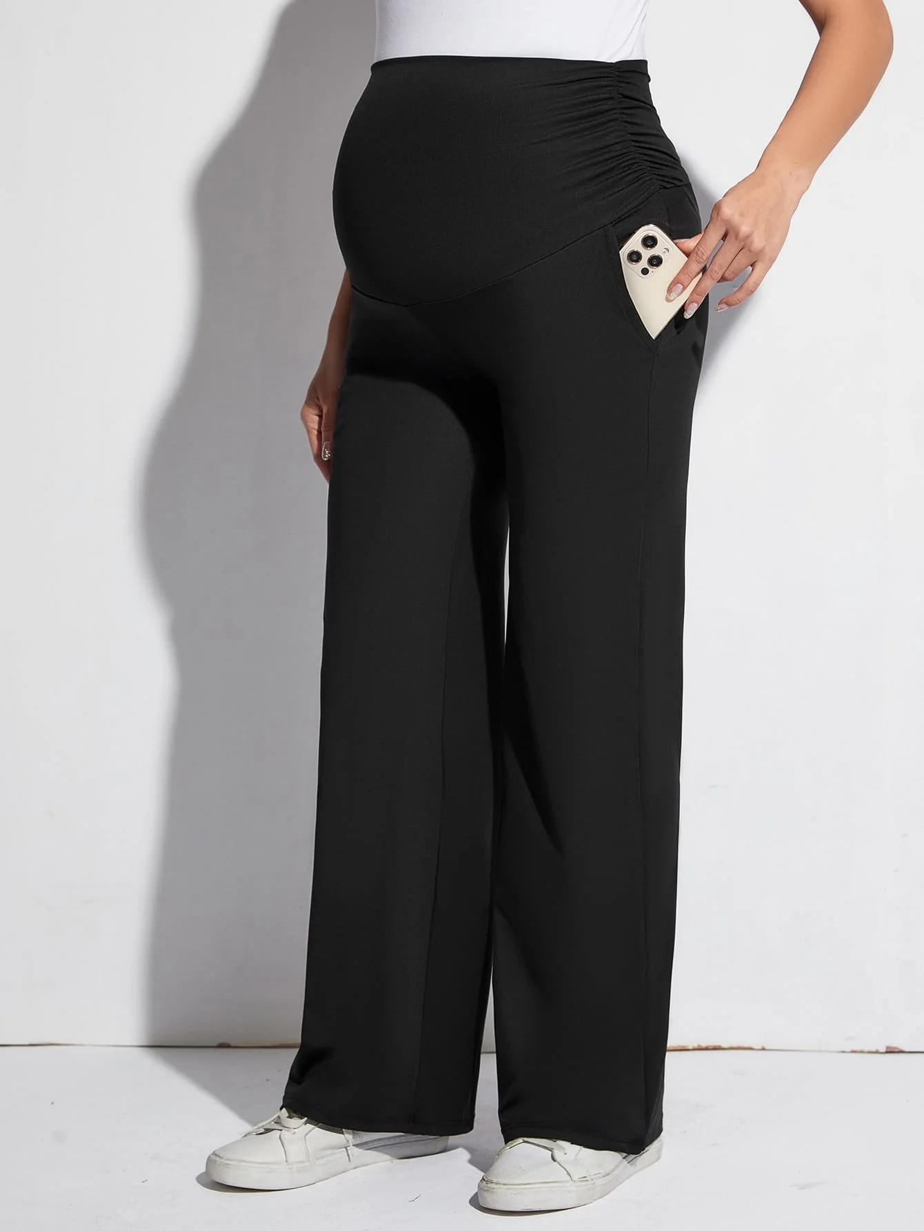 calcas-de-yoga-para-gestantes-pretas-slim-fit-casuais-de-verao-elasticas-e-versateis