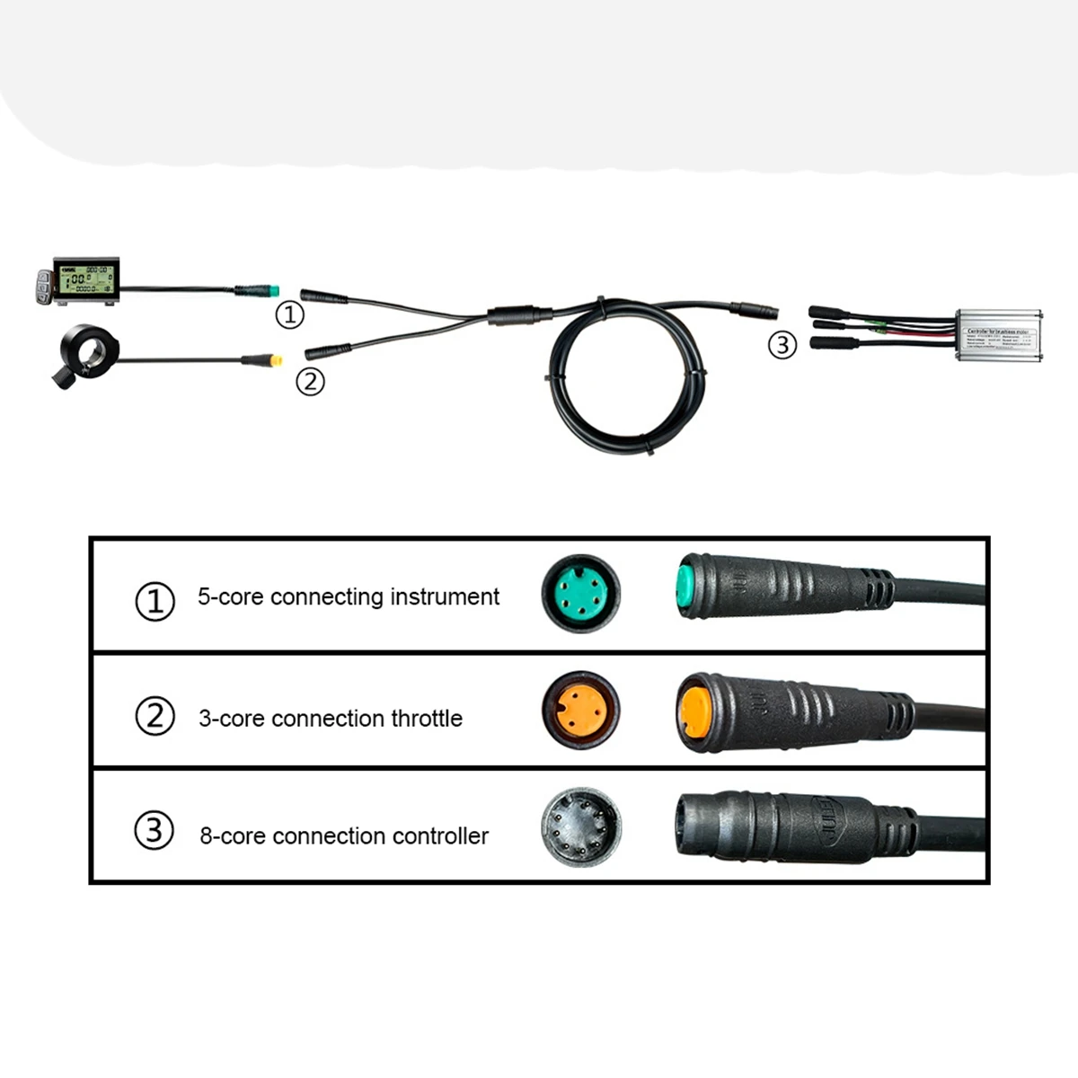 Universal 1T2 Cable Wire 1In2 Bus Cable for KT EBike Mid-Drive Motor Bicycle Modification Accessories