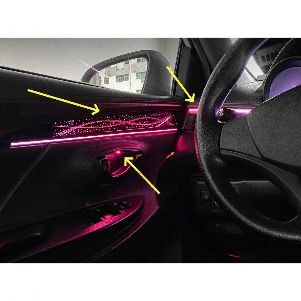 64 لون LED مصباح لتهيئة الجو لتويوتا يارس 2014 + الإضاءة الداخلية المحيطة للسيارات ترقية ضوء القدم